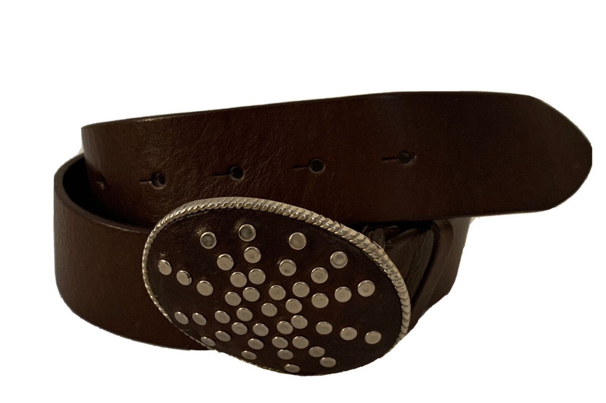 Olga Santini Studded Brown Leather Belt Size XL Western Rock Edgy Versatile Olga Santini Tooled Studded Western Belt Italian Leather  main image 4