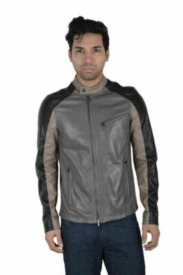 Drome Men's Multi-Color Full Zip Leather Jacket US L IT 52