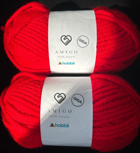Lot of 2 x 5.3oz/150g skeins: Amigo Giga super bulky yarn by Hobbii - Color Red