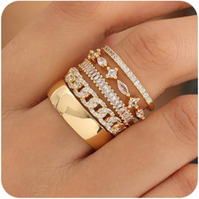 Stackable Gold Rings for Women Non Tarnish Trendy Dainty 14K Gold Plated Stackin