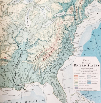 1916 United States Of America Map Fold Out Physical Elevation Topography DWSS15
