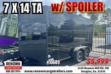 NEW 7x14 Enclosed Cargo Trailer – Spoiler, Polycore, 7ft Int., Alloy Wheels