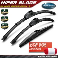 3Pcs 24" & 18" & 11" Windshield Wiper Blades for Hyundai Venue 2020-2023 L4 1.6L