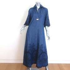 Zimmermann Coco Embroidered Denim Midi Dress Railway Blue Size 0 New