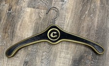 Vintage Hollywood Regency MCM Wooden Clothes Hanger Gold black Letter C