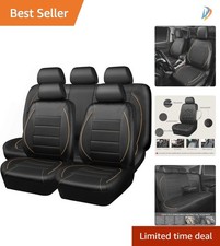 Universal Fit Piping Leather Seat Covers - Elegant Blackbeige For Suvs Trucks Universal Fit Piping Leather Seat Covers - Elegant Blackbeige For Suvs Trucks