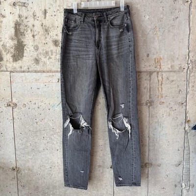 American Eagle Jeans Womens 30x29 Gray Ripped High Rise Relaxed Straight Leg