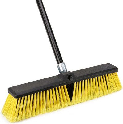 18 Inches Push Broom Outdoor- Heavy Duty Broom with 63'' Long Handle for Deck Dri
