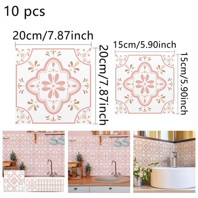 Transform Your Space 10 Stück Rosa Muster Fliesenaufkleber Wasserdicht und Chic