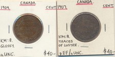 Canada: 1907, 1909 King Edward VII One Cent KM-8 Above Average (2 Coins)