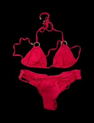 Beach Bunny Pink Ring Triangle Halter Bikini 2-Piece Set Women s Size M