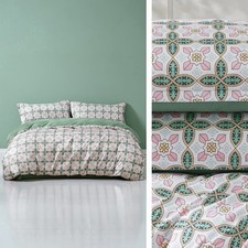 NEW Anthropologie Green Pink Paisley Retro Queen / King Bedding Duvet  Sham Set