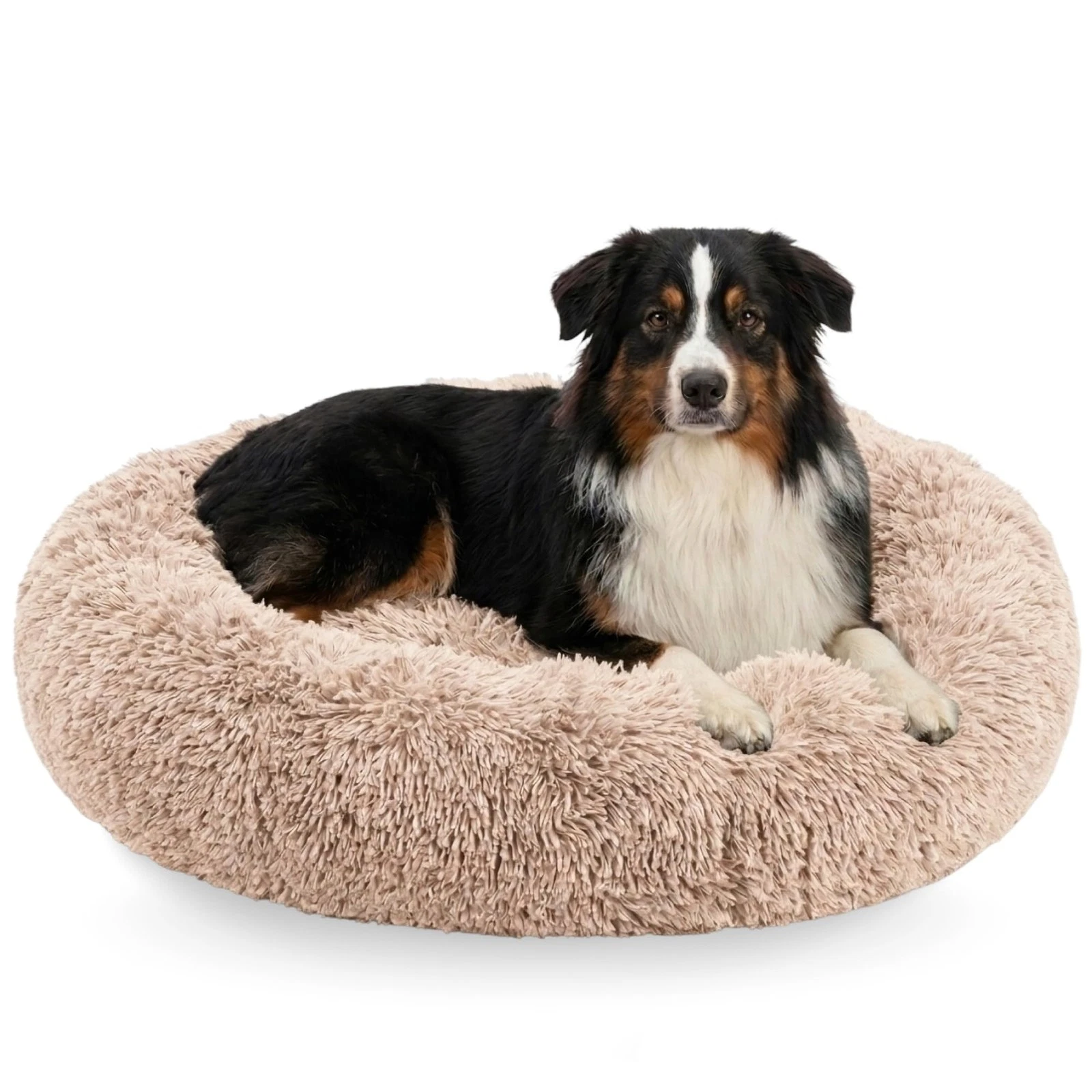 Calming Dog Bed Donut Anxiety Joint Support Plush Pet Large 36 Inch Beige Washab