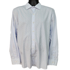 Bar III Men  s XL 17  17.5 Slim Fit Dress Shirt White Blue Micro Dot Cotton Button