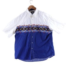 Rustler by Wrangler Mens XL Aztec Southwest Pearl Snap Western Shirt Blue White