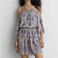 American Eagle Outfitters xs white & blue floral peek a boo shoulder mini dress