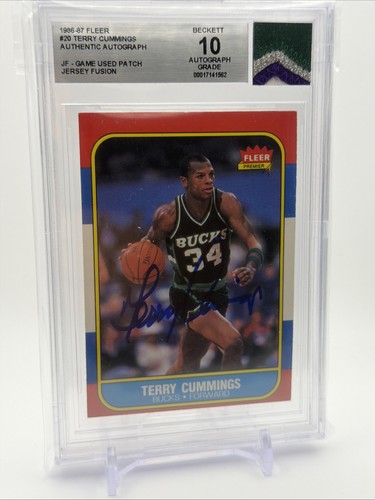 1986-87 Fleer TERRY CUMMINGS #20 Jersey Fusion Game Used Patch  BGS 10 AUTO