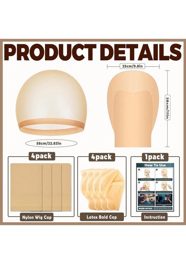 4 Pcs Latex Bald Caps Head Wig Caps Makeup Set Adult Men Women Costume Accessory - Image 2 of 4
