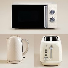 Cream Diamond Texture 1.7L Kettle +2 slice Toaster &17L Microwave set Free Deliv