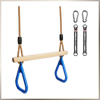 Kinder Holz Trapeze Schaukel Mit Kunststoff Turnringe Belastbar Bis 120Kg Blau