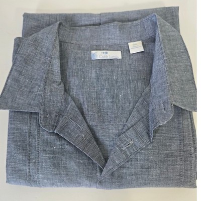 Cafe Luna Mens 3XL Blue Linen Blend Short Sleeve Guayabera Camp Shirt WT3405