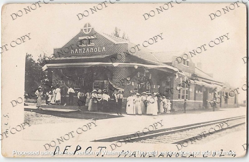 Colorado RPPC Santa Fe Railroad Depot MANZANOLA Otero County 1910s Antique Photo