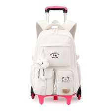 Girls Boys Rolling Backpack Wheels Kids CarryOn Luggage Roller Trolley White