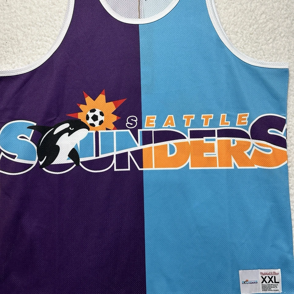 Mitchell & Ness Mens MLS Seattle Sounders 2.0 Split Color Mesh Tank Top Size 2XL - Image 4 of 4