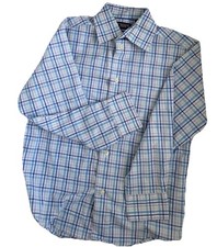 Chaps Stretch Button Up Boys Dress Shirt Size 8 Checkered Long Sleeve