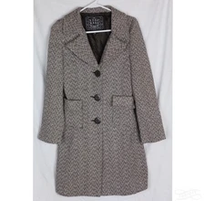 GUC Esq Kiss Herringbone Wool Blend Coat Sz S Brown FREE SHIPPING