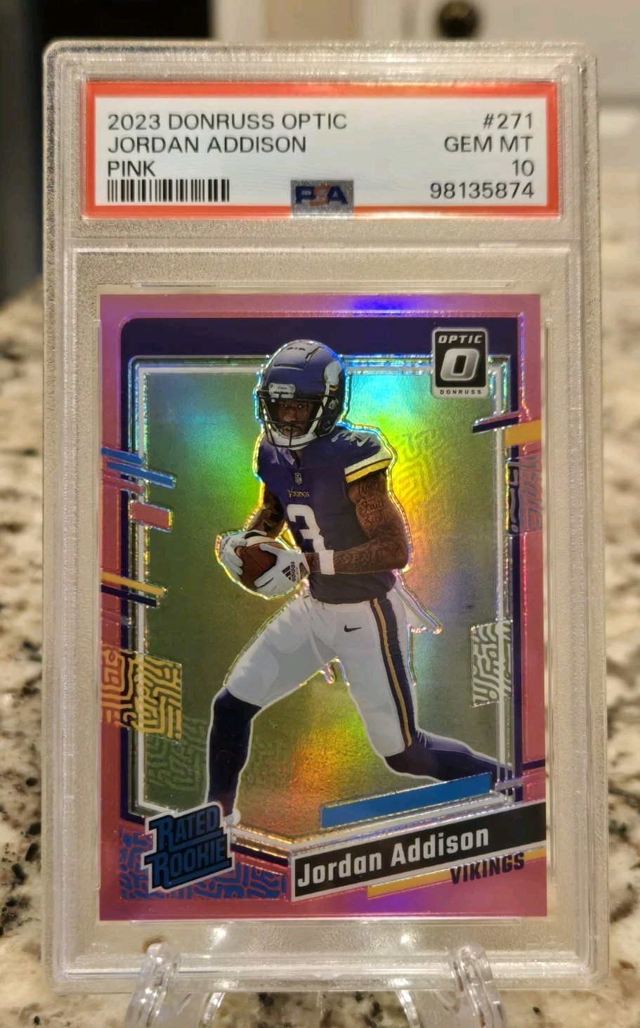 2023 Donruss Optic Jordan Addison Pink Prizm Rated Rookie 271 PSA 10 -MN Vikings