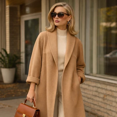 Vintage 100% Cashmere Swing Coat Womens Size 6 Camel Shawl Collar Country Tweeds - Image 1 of 4