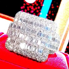 Men  s Iced Out Baguette Ring 925 Sterling Silver Fully CZ Hip Hop Bling Size 11