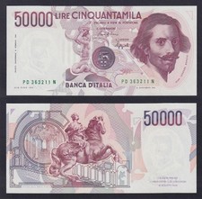 Italy 50000 Lire Bernini 1St Type 1990 P.-113B Variant Green Numbers FDS/UNC