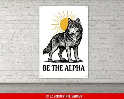 Motivational Gym Banner Be The Alpha Wolf Powerlifting Decor