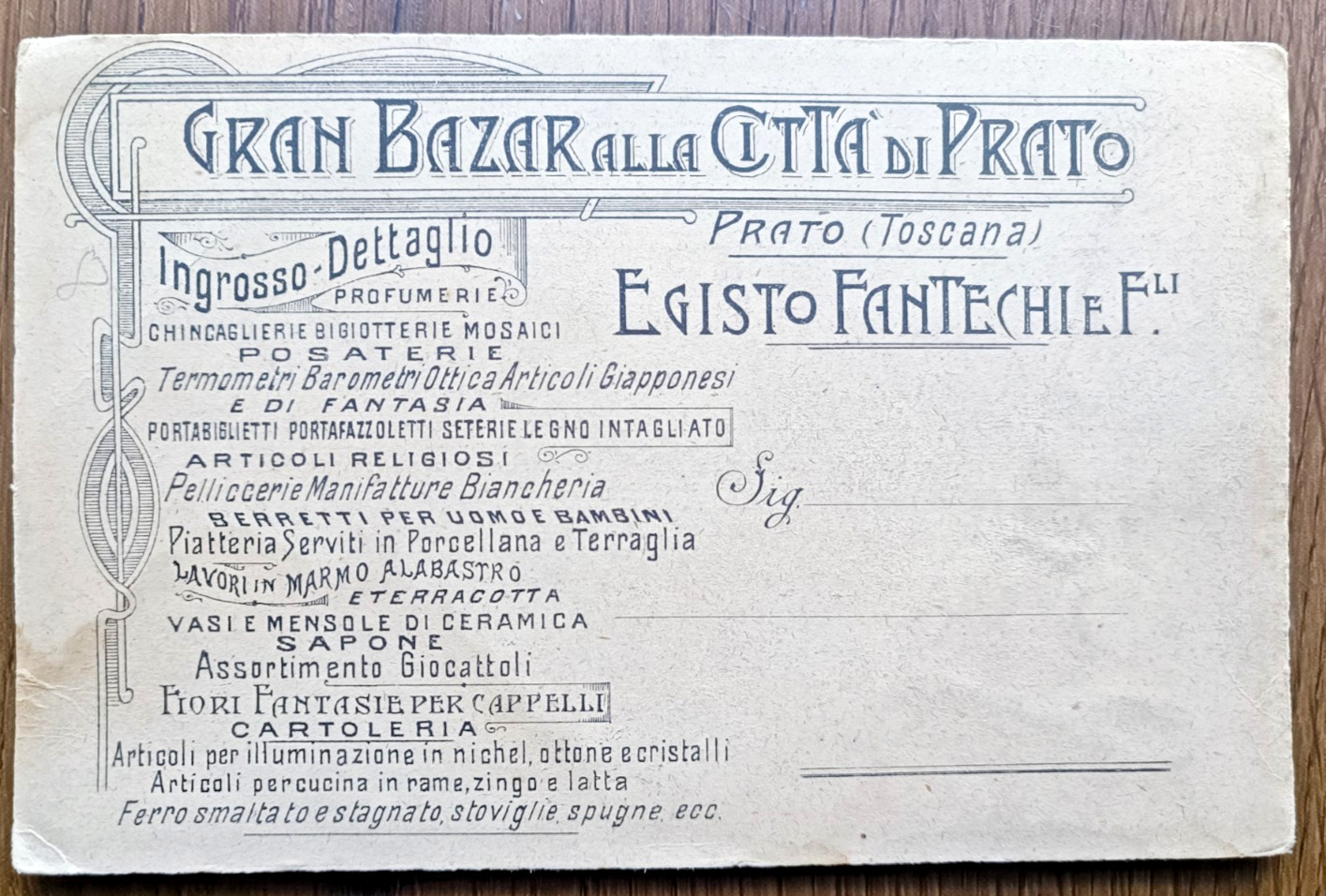 Cartolina di Prato in Pubblicità al Gran Bazar-Provincia di Prato-84781