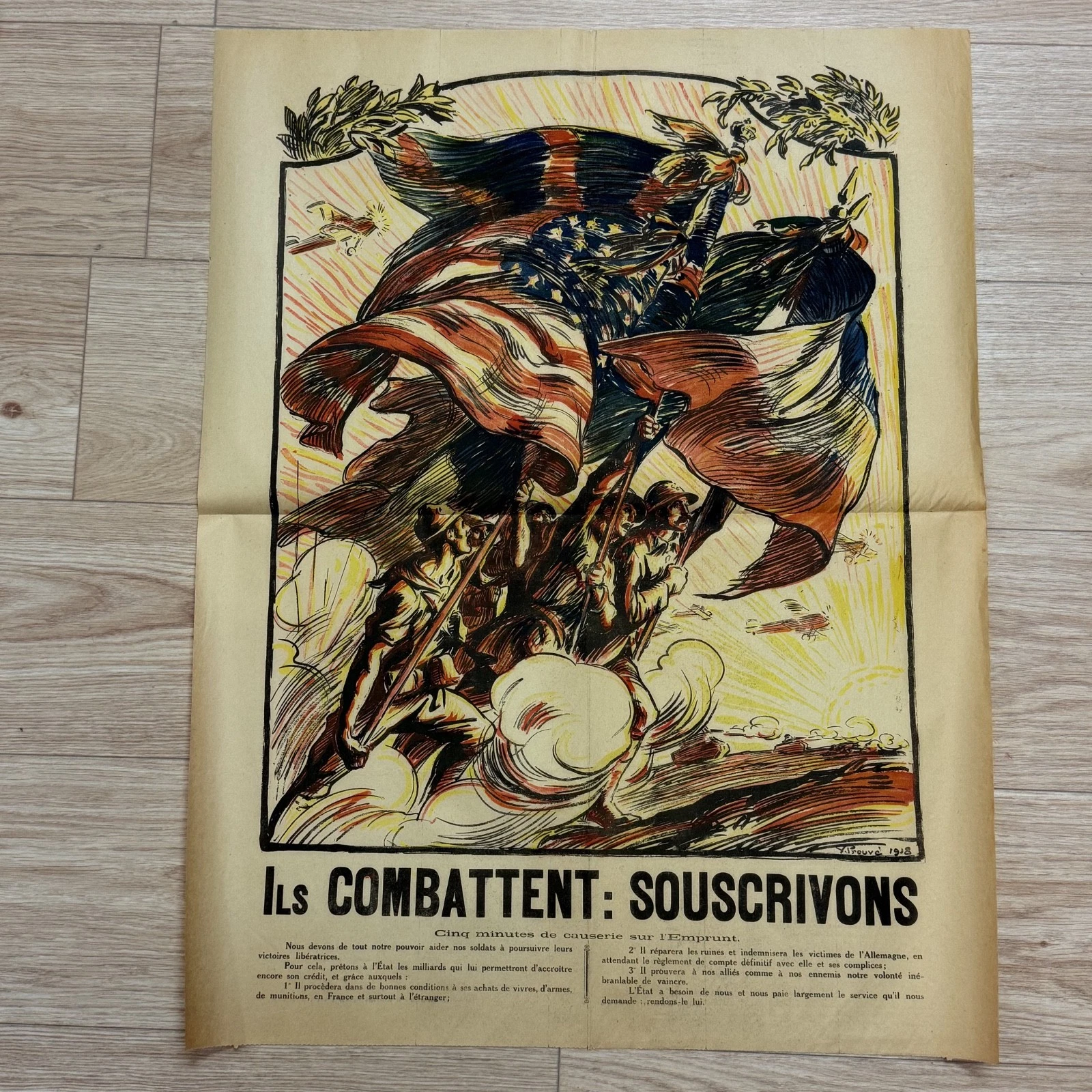 Affiche Victor Prouvé Ils combattent : souscrivons 1918 WW1