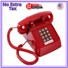 Traditional Red Landline Phone, Retro Corded Telephone Visible Ringing Indicator