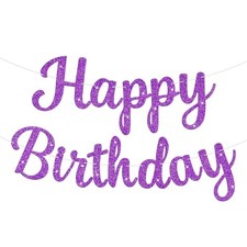 Happy Birthday Banner Sign Glitter Birthday Garland Wall Door Banners Purple