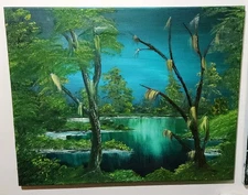 Oil Painting Marshland Pond Swamp Wetland landscape In Bob Ross Style 16x20