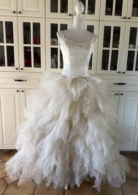 Theater Prinzessin Braut Ballerina Tutu Volant-Tüll-Kleid Ballkleid Elfenbein S