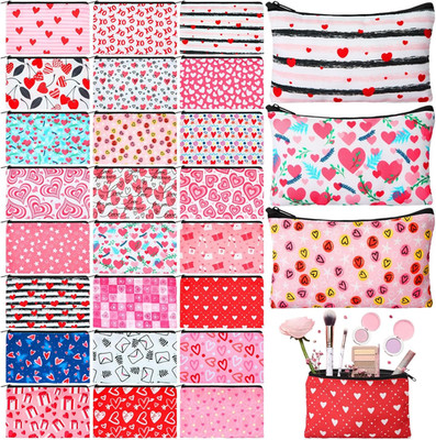24 Pcs Valentine'S Day Cosmetic Bags Heart Love Makeup Bags Travel Zipper Cosmet