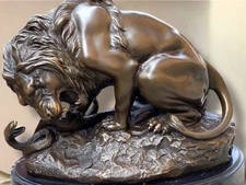 Bronze Lion Statue Marble Sculpture Animal Art Decor Figurine Home SERPENT Snake