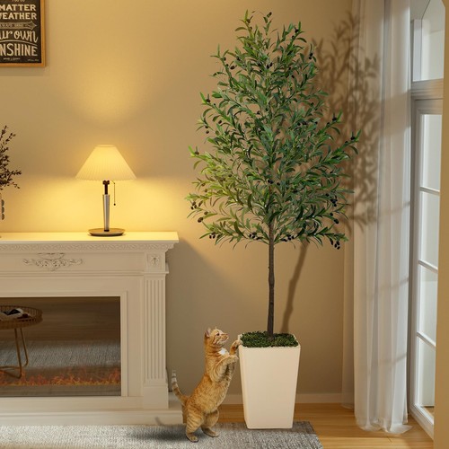 Olive Trees Artificial Indoor 7ft, 2 PCS Tall Faux Silk Plant with Pot, Reali... - Picture 4 of 9