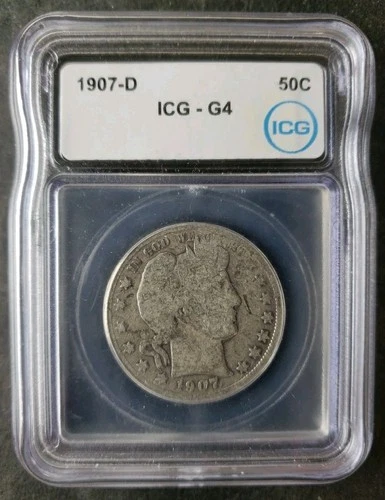1907 D 50c Barber Silver Half Dollar ICG G4