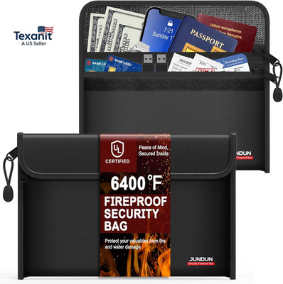 6400  Fireproof Money Bag,8.6 X 5.9  Dual Zippers Fireproof Money Bag for Cash,1