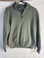 Ralph Lauren Sage Green Half-Zip Sweater/Burgundy Brown Pony Size L