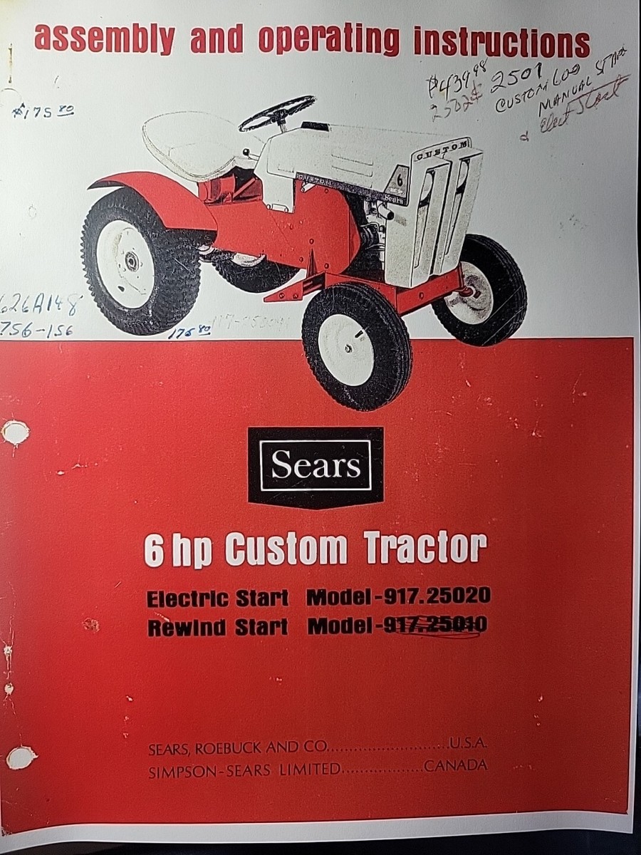 Sears Custom Garden Tractor Dozer Snow Blade Owner Parts (2 Manuals