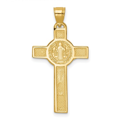 Saint Benedict INRI Crucifix Cross Charm Pendant in Real 14k Yellow Gold - 第 4/7 張圖片