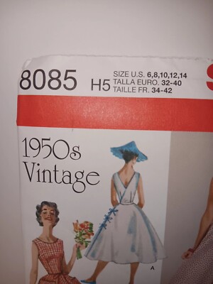 Simplicity Pattern # 8085 H5 1950's Vintage Dress. Size 6-14 Used